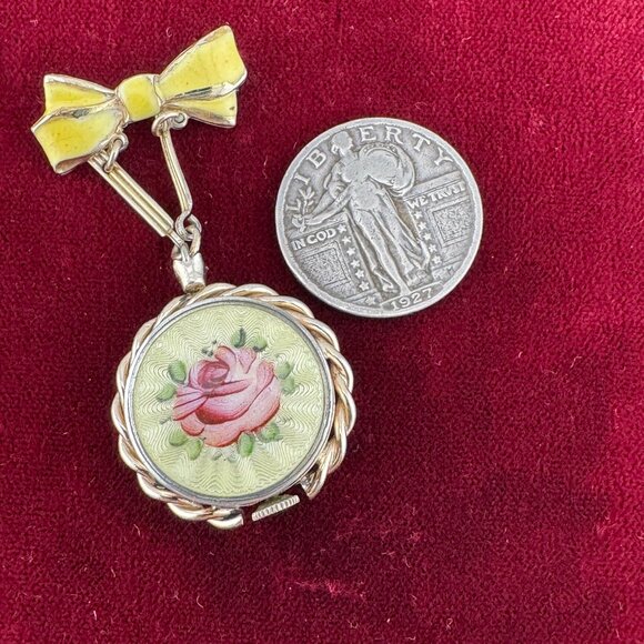 Vintage Extremely Rare Croton Broach Watch in 10K Rolled Gold with Pink Rose main image 5